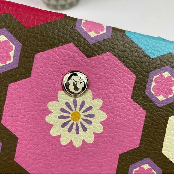 Spartina Daufuskie Island Natural Linen Genuine Leather Geometric Pink Wallet - Picture 2 of 8